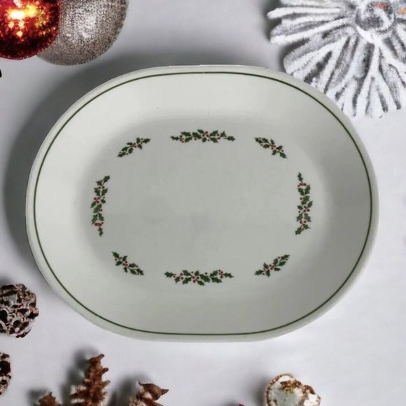 Corelle Vintage Holly Days Serving Platter 12.25” x 10" Oval Holiday Replacement - Picture 1 of 9